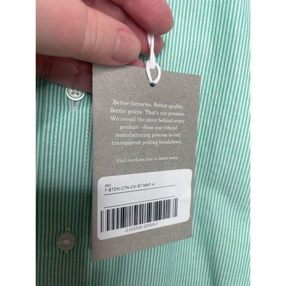 Everlane Size 4 Button Down Pinstripe Shirt Mint Green Oversized Cotton NWT - Picture 6 of 10